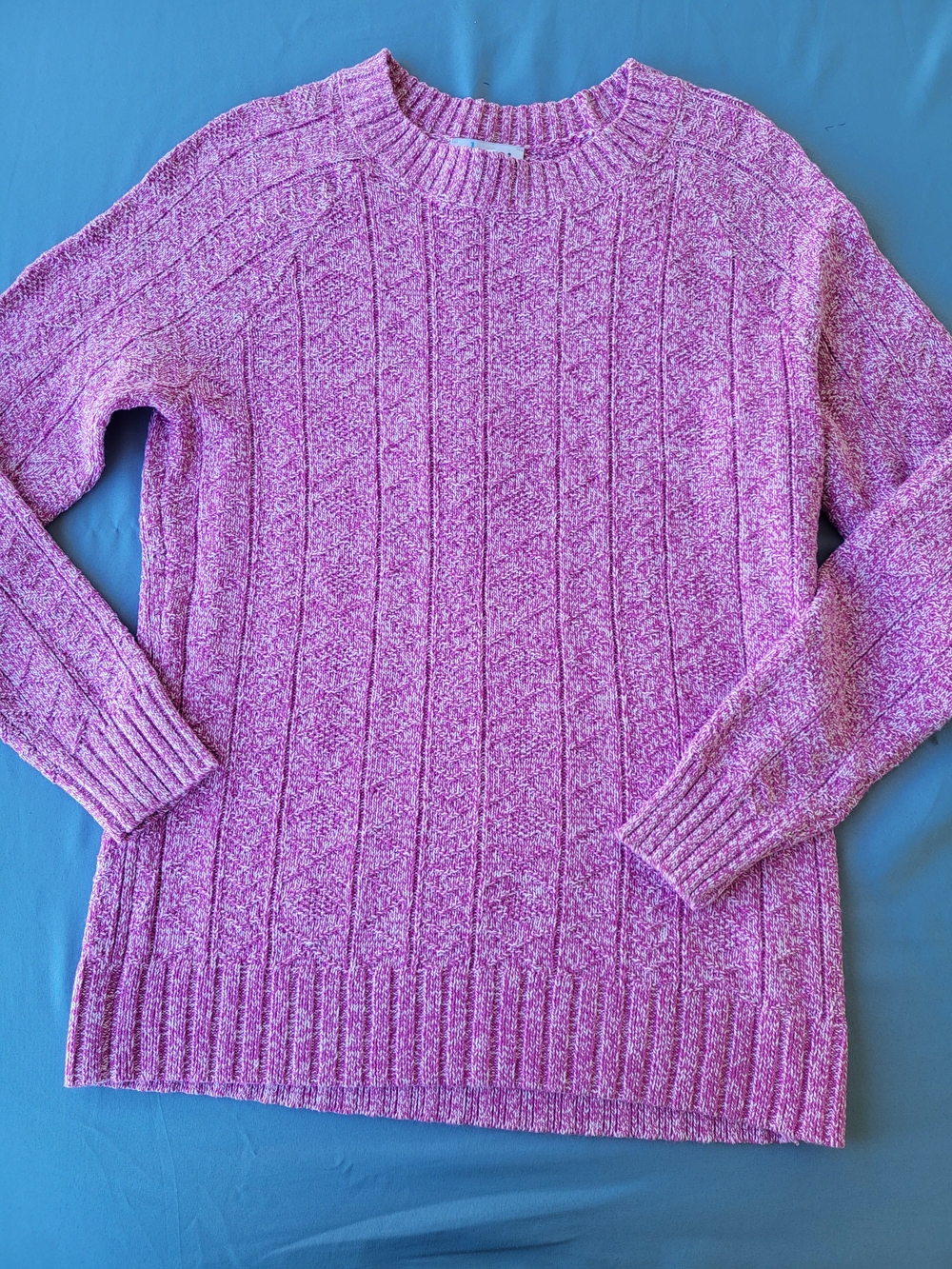 Denim&Co Pink Marled Cable Crewneck Sweater